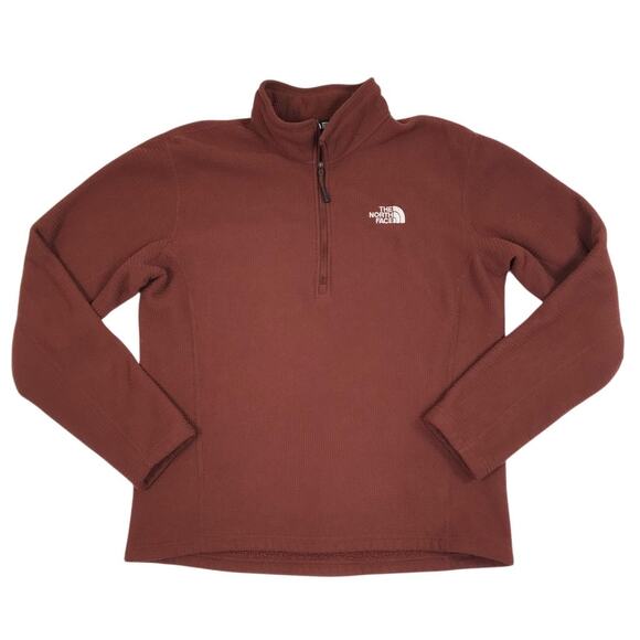 THE NORTH FACE 1/4 Zip Textured Fleece Pullover Men L Burgundy Outdoor Travel - Picture 2 of 9